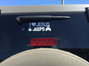 "I Love Jesus & Jeeps" - Christian Vinyl Decal / Sticker (White) for Jeep CJ YJ TJ JK LJ Wrangler